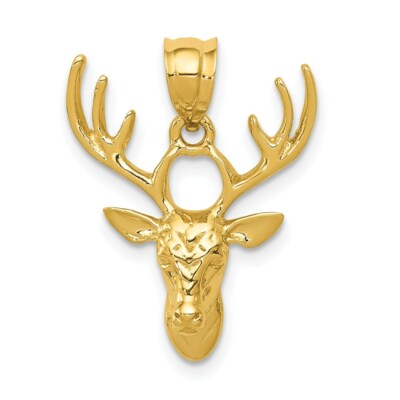 Pre-owned Superdealsforeverything Real 14kt Yellow Gold Polished Deer Head Pendant