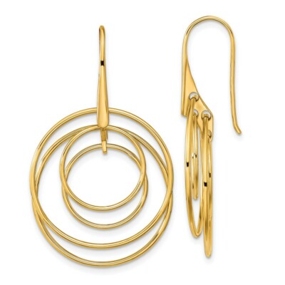 Pre-owned Skyjewelers Real 14kt Yellow Gold Polished Circles Dangle Earrings