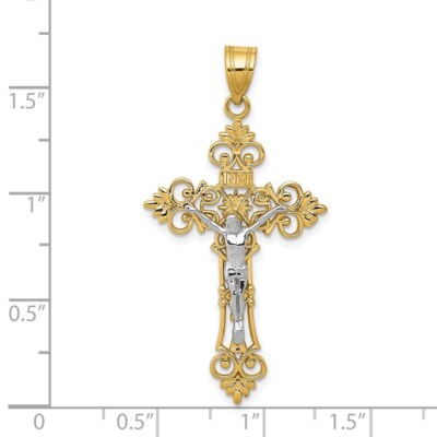 Pre-owned Superdealsforeverything Real 14kt Two-tone Large Lacy-edge Inri Crucifix Pendant
