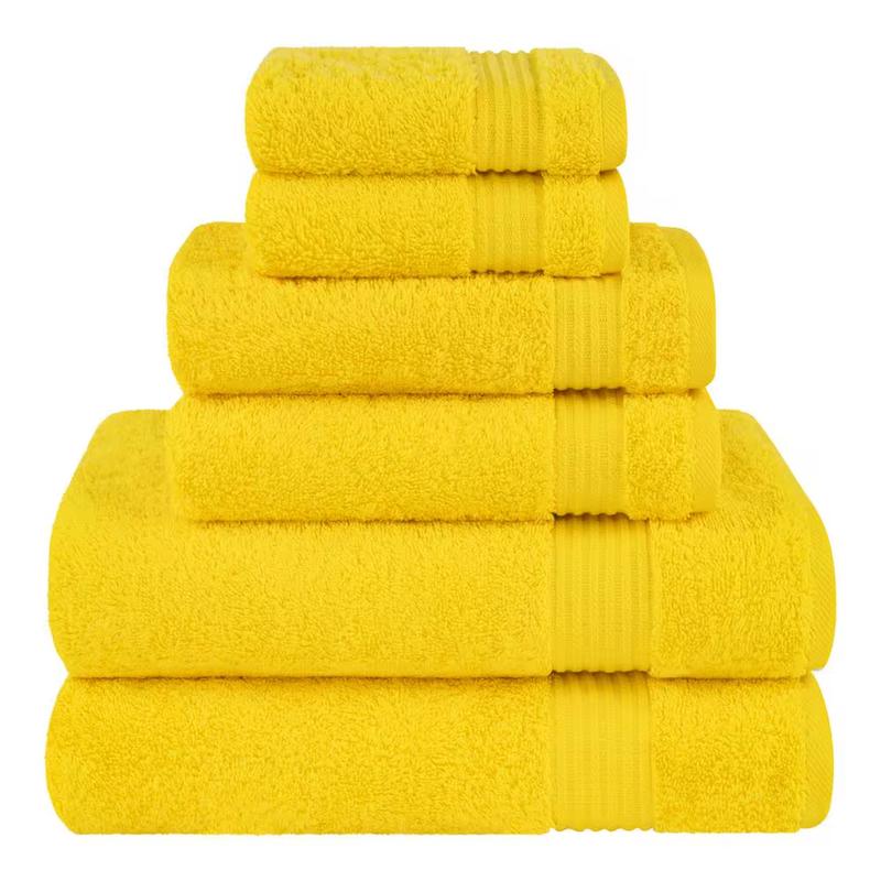 Premium Quality 100% Cotton 6-Piece Bath Towel Set, Yellow