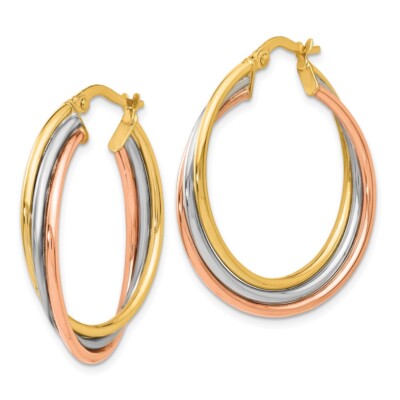 Pre-owned Diamond2deal 14k Tri-color Gold Polished Twisted Hoop Earrings Gift For Women In Trio Color