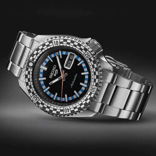 Pre-owned Seiko 5 Sports Special Edition Black Checkered Automatic Watch Srpk67