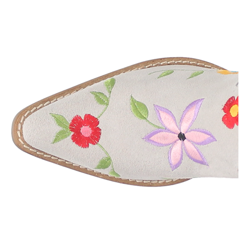 Pre-owned Dingo Flower Power Embroidered Floral Snip Toe Cowboy Womens White Casual Boots
