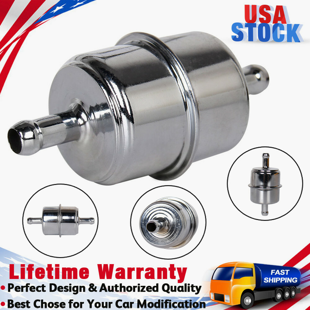 9746 Chrome Canister Fuel Filter For 3/8" ID Hose Carburetor Inline Gas