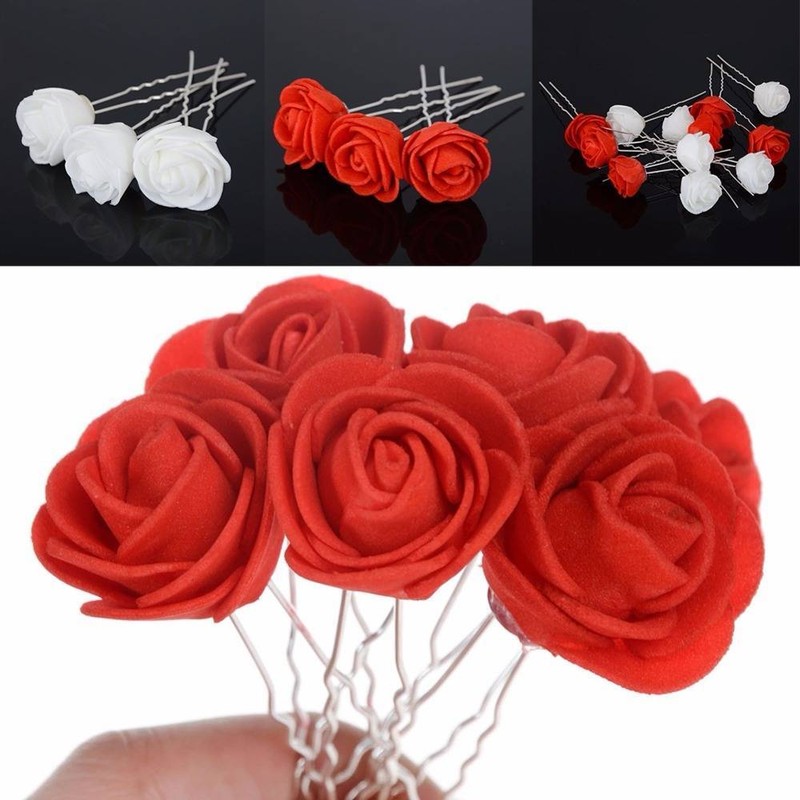 6 Pcs Small Rose Flower Hair Pins Wedding Bridal Flower Accessory