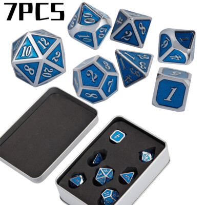 7Pcs Metal Polyhedral Dice DND RPG MTG Role Games Tabletop D4 D6 D8 D10 D12 D20