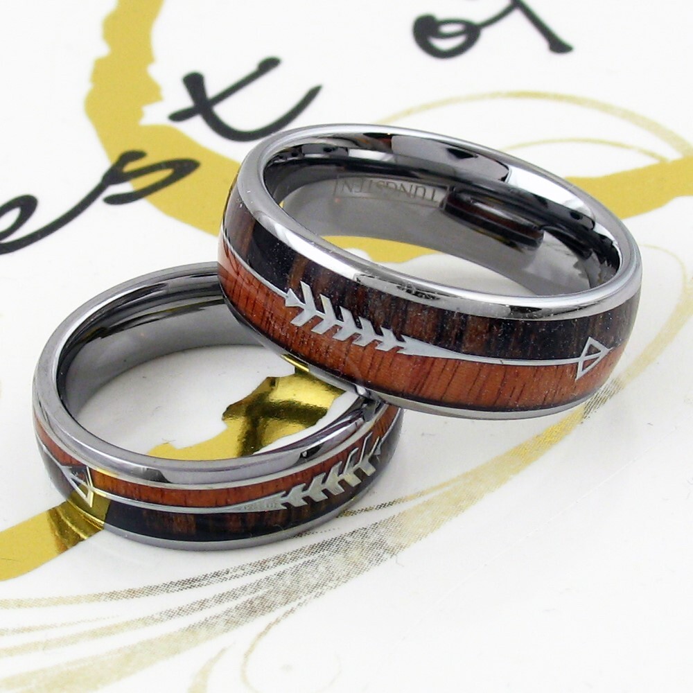 Tungsten Carbide Men's 2-Tone Wood & Arrow Wedding Band Ring Engraving Avail.