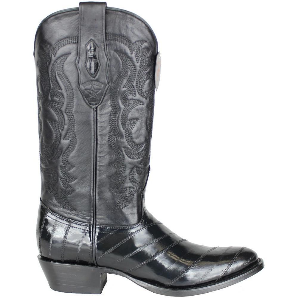 Pre-owned Los Altos Boots Los Altos Men Black Genuine Eel Round Toe Western Cowboy Boot D Width