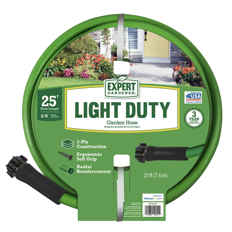 5/8" x 25'  Flexible Garden Hose Expert Gardener Light Duty 200 PSI handled