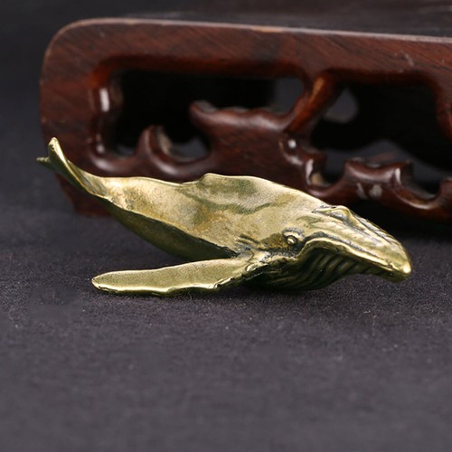 Small Solid Brass Whale Figurines Vintage Sea Animal Statue Desktop Ornaments US
