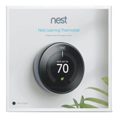 Google Nest 3rd Gen Learning Thermostat T3018US Mirror Black 813917022023 A+