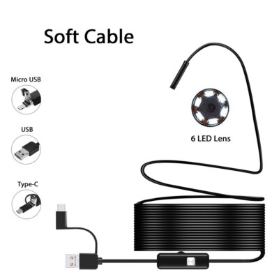 6LED 7mm USB Typ-C Endoskop Kamera Wasserdicht Inspektion für Android Handy PC