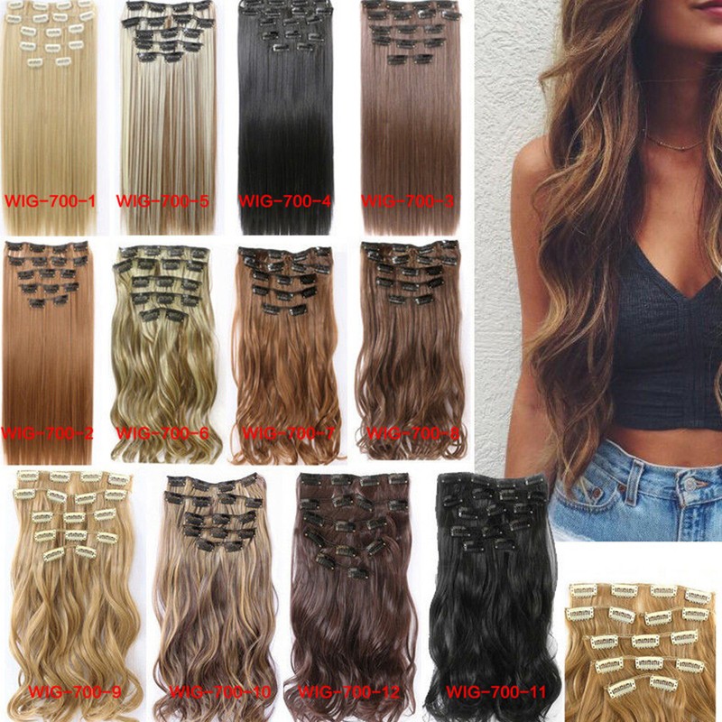 12 Style Full Head Clip In Hair Extensions Synthetic Thick Long