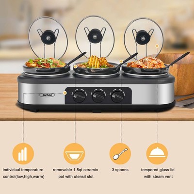 For Buffet Kitchen Triple Electric 4.5 QT Crock Pot Small Slow Cookers Portable
