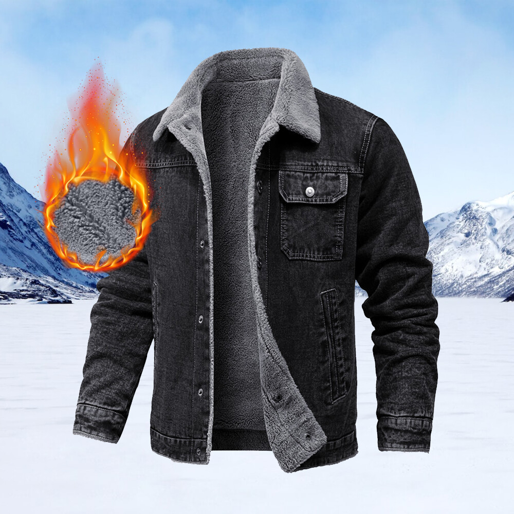 Men Denim Jacket Thick Fleece Lined Jacket Coat Outwear Warm Winter Outdoor US