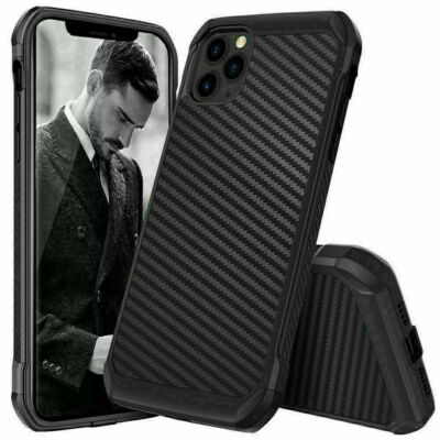 For iPhone 15 14 13 12 11/Pro/Max/XR/X/8/7 Carbon Fiber Hard Case+Tempered Glass
