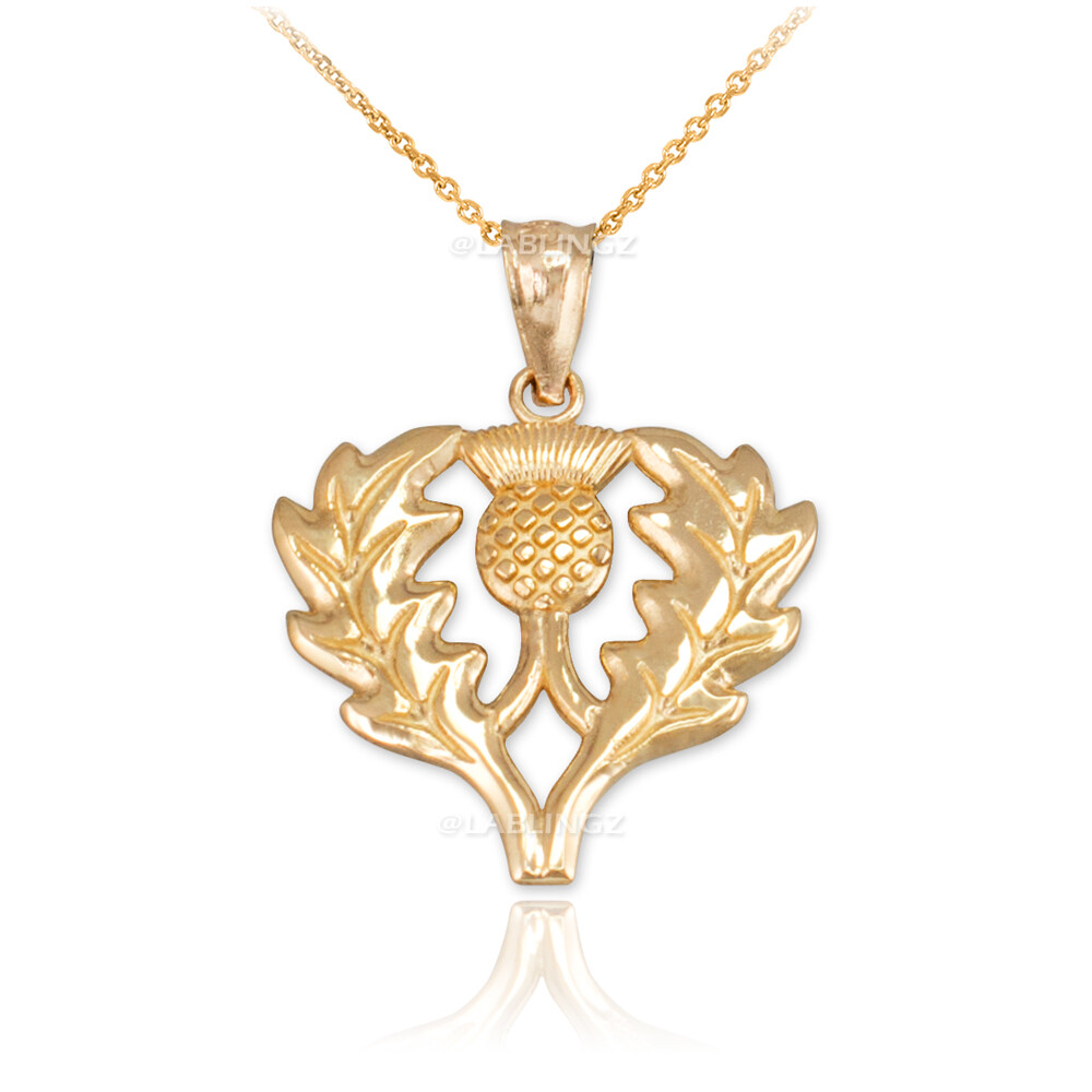 Pre-owned La Blingz Gold Scottish Thistle Pendant Necklace In Yellow Gold