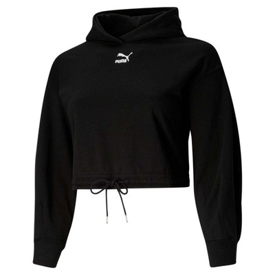 

Puma Classics Cropped Pullover Hoodie Plus Женская черная повседневная верхняя одежда 5378170, Черный