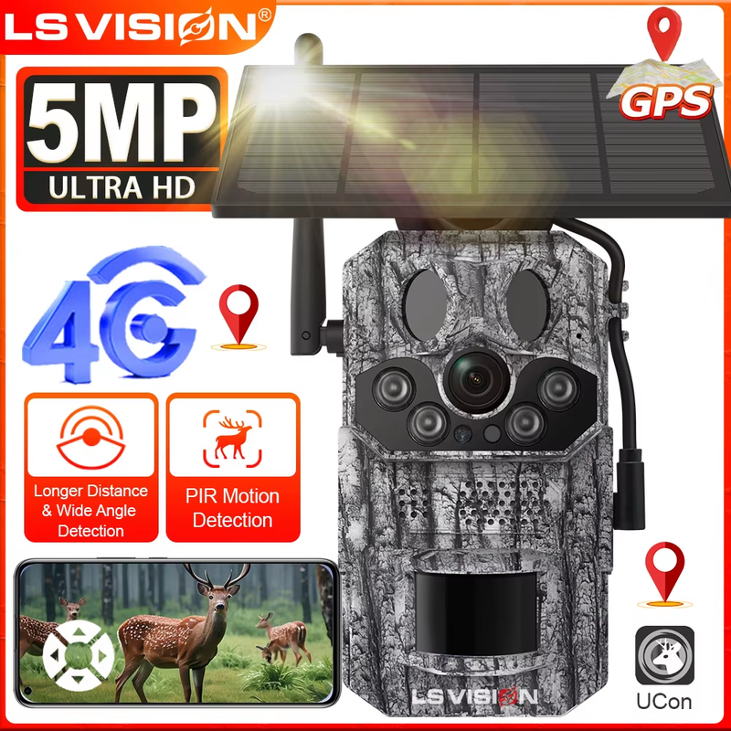 2K Outdoor 4G Solar Cellular Trail Camera Hunting Trail Camera 3-PIRs Motion Act
