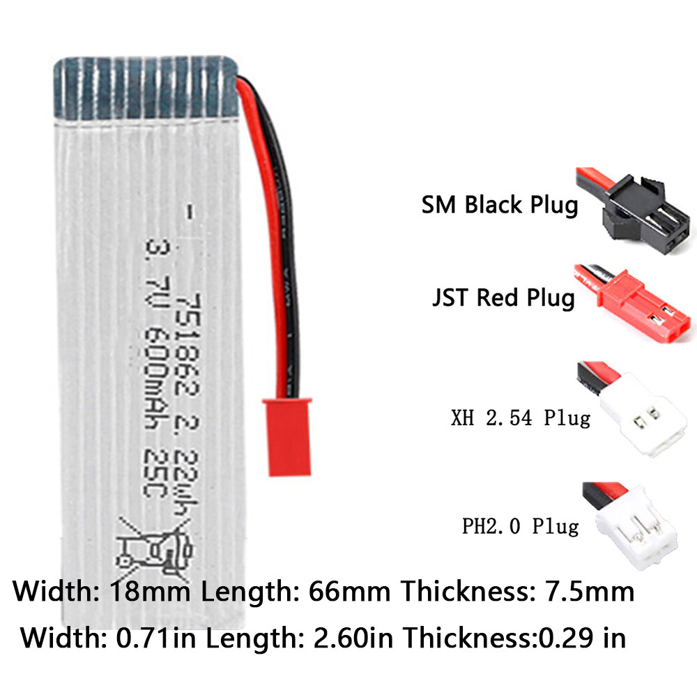 Rechargeable 3.7V 751862 20C 600Mah Li-Polymer Li Battery For X4/H107D RC Drone