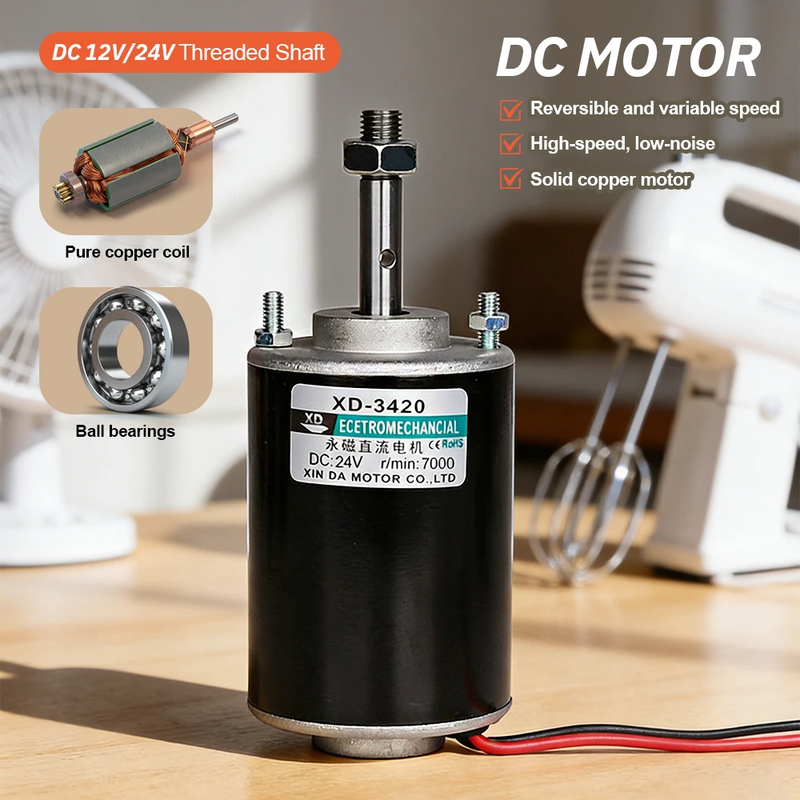 Permanent Magnet High Speed DC Motor 30W 12V 24V Threaded Shaft Motor for DIY Ro