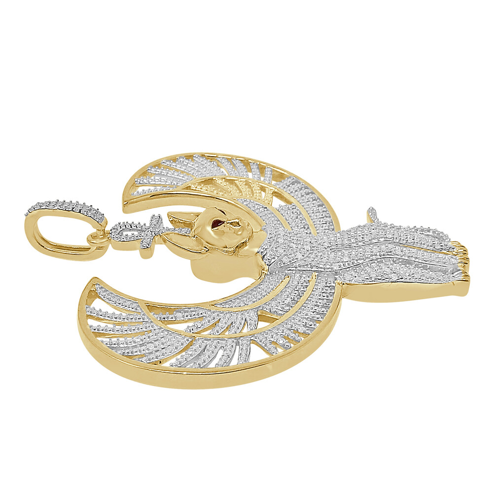 Pre-owned Us Diamond King Real Diamond Anubis Egyptian God Ankh Cross Pharaoh 10k Gold Over Charm Pendent