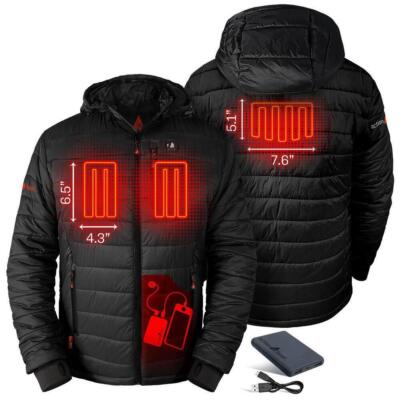 Pre-owned Actionheat Insulated Puffer Jacket Large With Hood, Elastic Banded Waist Black