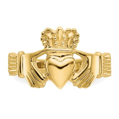 Pre-owned Superdealsforeverything Real 14kt Yellow Gold Polished Claddagh Ring S:6