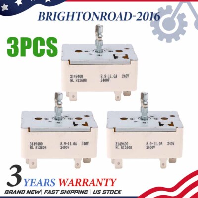 3PCS Infinite Range Switch for Whirlpool Parts Stove WP3149400 3148953 AP3095444