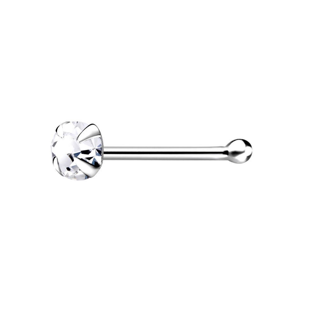 2.5mm Clear Colour Claw Set Nose Bone * Sterling Silver * short Ball End