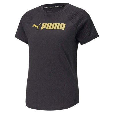 

Спортивная футболка с логотипом Puma Fit с круглым вырезом и короткими рукавами, женский повседневный топ размера, Черный