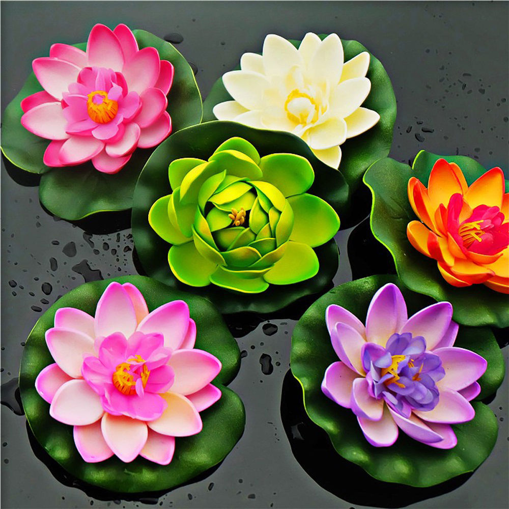 10 Pc Fake Flower Artificial Foam Lotus Water Lily Floating Pond