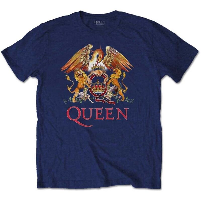 Queen Classic Crest Men NAVY T-Shirt LARGE 100% Cotton (BRAND NEW)