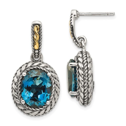 Pre-owned Goldia Sterling Silver W/14k London Blue Topaz Earrings In White