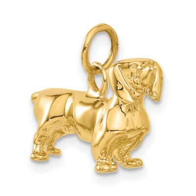 Pre-owned Skyjewelers Real 14kt Yellow Gold 3d Dachshund Dog Charm