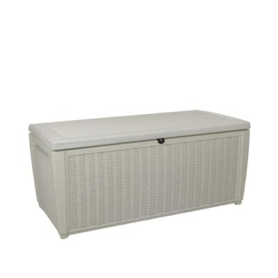Keter Outdoor Storage White Large Resin Deck Box For Patio Garden Furniture