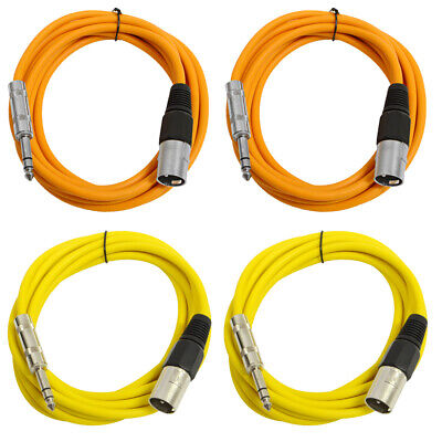 4 Pack - 1/4'' to XLR Male Patch Cables 10' Extension Cords Jumper Various Colors