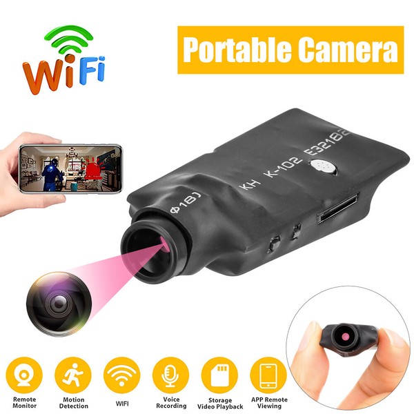 Portable Wi-Fi camera with smartphone monitoring capability.