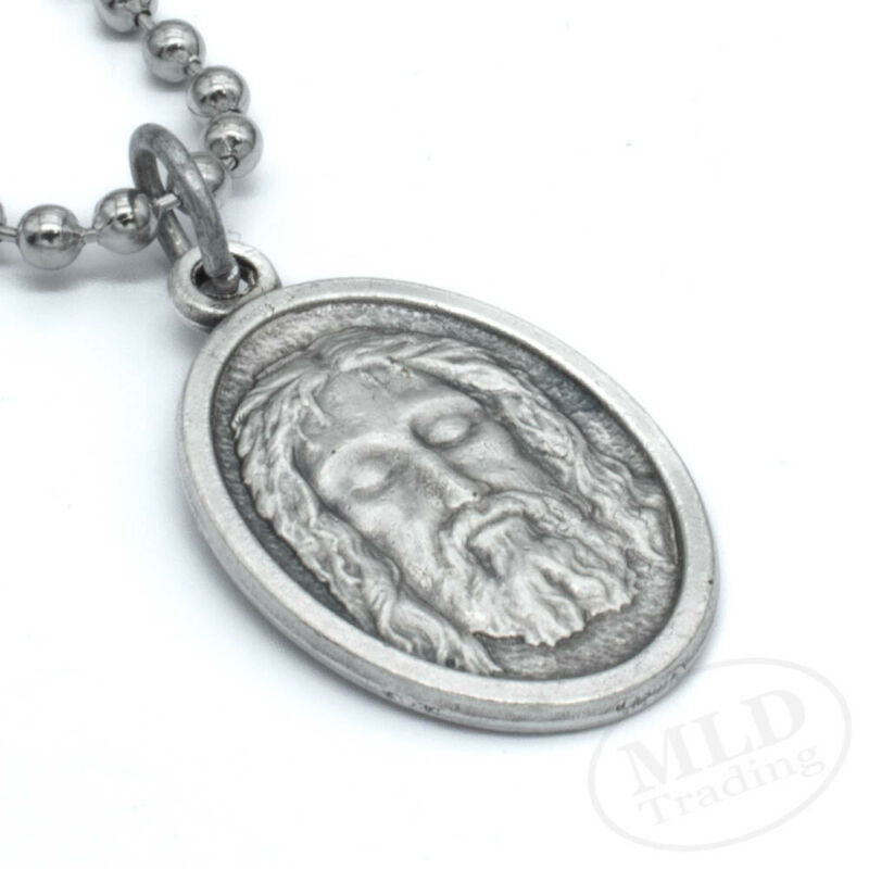 Holy Face Of Jesus Have Mercy On Us Medal Pendant Necklace Italy w 24 Ball Chain