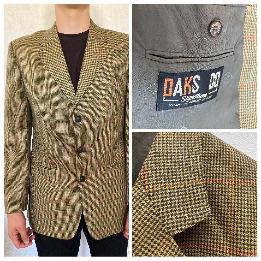 50s 60s アメリカ製 テーラードジャケット カスリ柄 絣柄 タマムシ 玉虫 DAKS Signature made in Great Britain Wool/ Cashmere Check