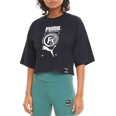 

Футболка Puma International Graphic с круглым вырезом и короткими рукавами женская черная повседневная, Черный