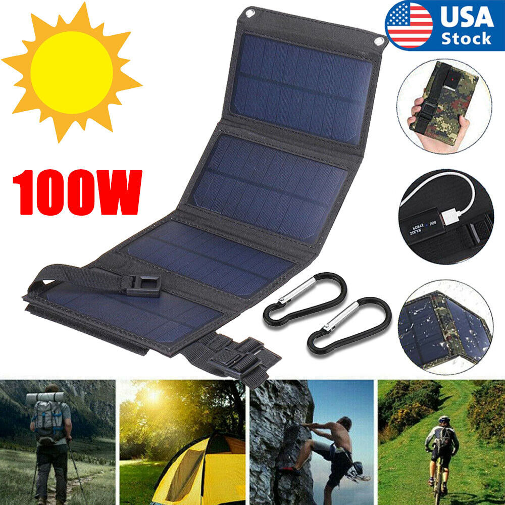 100W USB Solar Panel Folding Power Bank Outdoor Camping Hiki