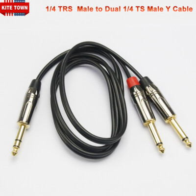 1/4 TRS Stereo Male to Dual 1/4 TS Male Stereo Breakout Splitter Y Cable