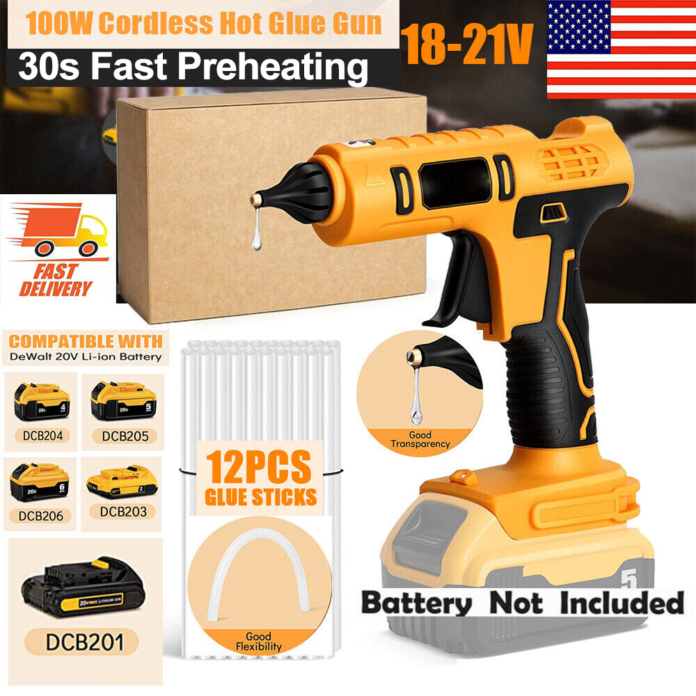100W Cordless Hot Melt Glue Gun For Dewalt 20V Li-ion Battery For Crafts DIY Art