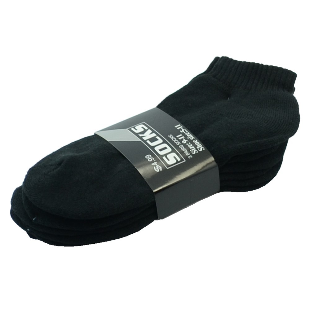 Black 3-12 Pairs Men Ankle Quarter Crew Thick Cushioned Socks Cotton Low Cut