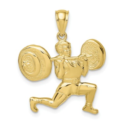 Pre-owned Skyjewelers Real 10kt Yellow Gold Solid Polished Weightlifter Charm Pendant