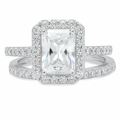 Pre-owned Pucci 2.20 Ct Emerald Cut Halo Wedding Engagement Bridal Ring Band Set 14k White Gold In White/colorless