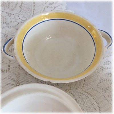 Red Wing China BRITTANY COVERED SOUP BOWL Yellow Rose Blue Flowers Hand Painted
