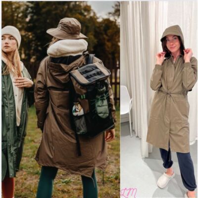 Rains String Waterproof Parka 18550 Wood Brown  Drawstring Hood Size Extra Small