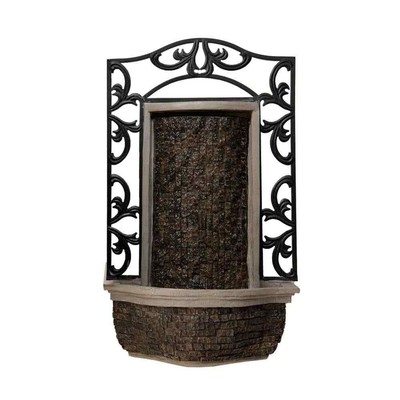 30.31 in. H Stone/Black Polyresin/Metal Wall Mounted Fountain